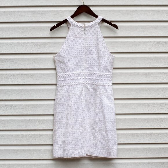 Lilly Pulitzer Ashlyn Shift Dress 6 White Eyelet Lace Halter Beaded Cotton - Picture 3 of 7